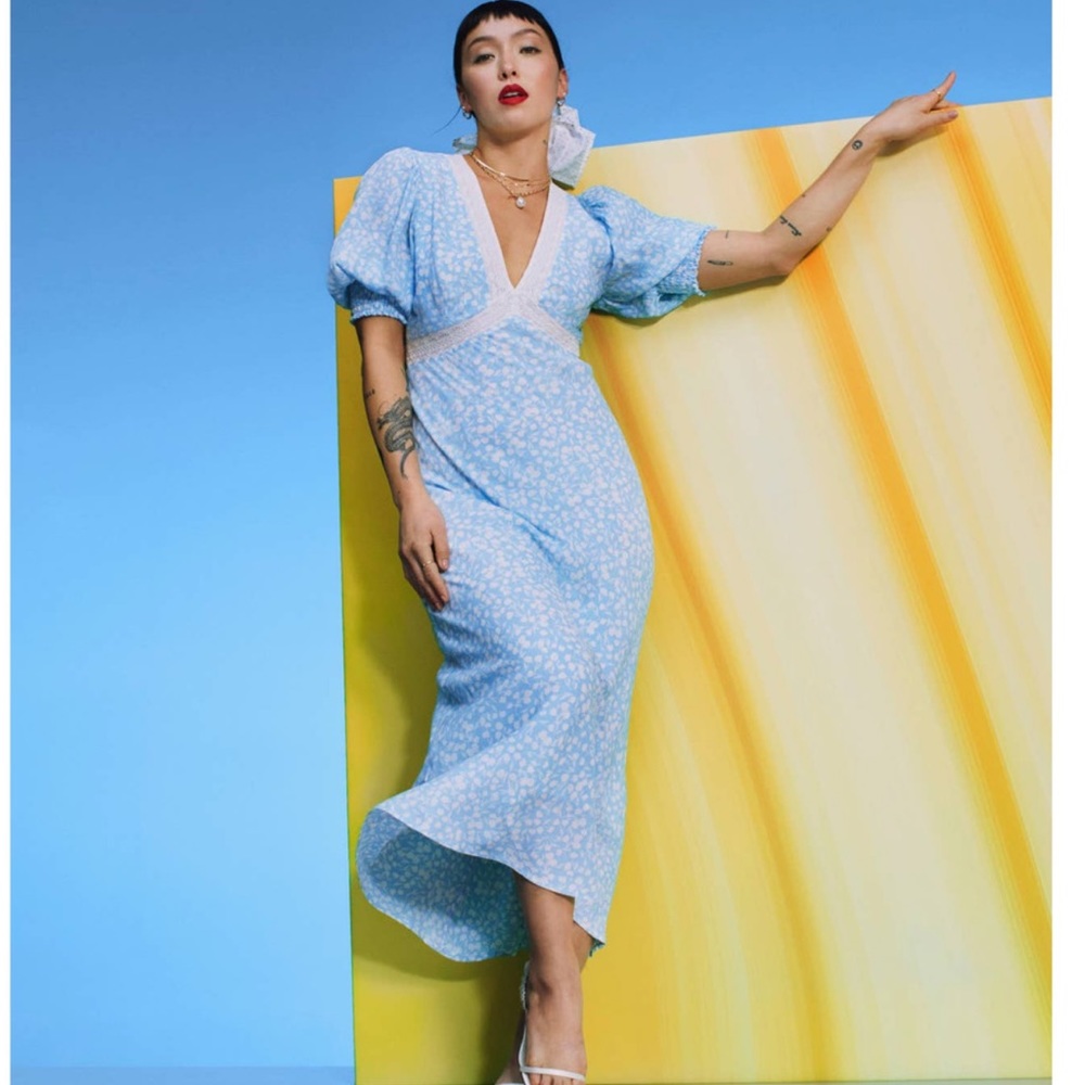 Rixo Light Blue Floral Dress